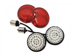 Lazer Star Billet Lights - Red Full Face LED Retro Fit LEDK53-156R2 Incl. Pair Of Red Harley Lenses
